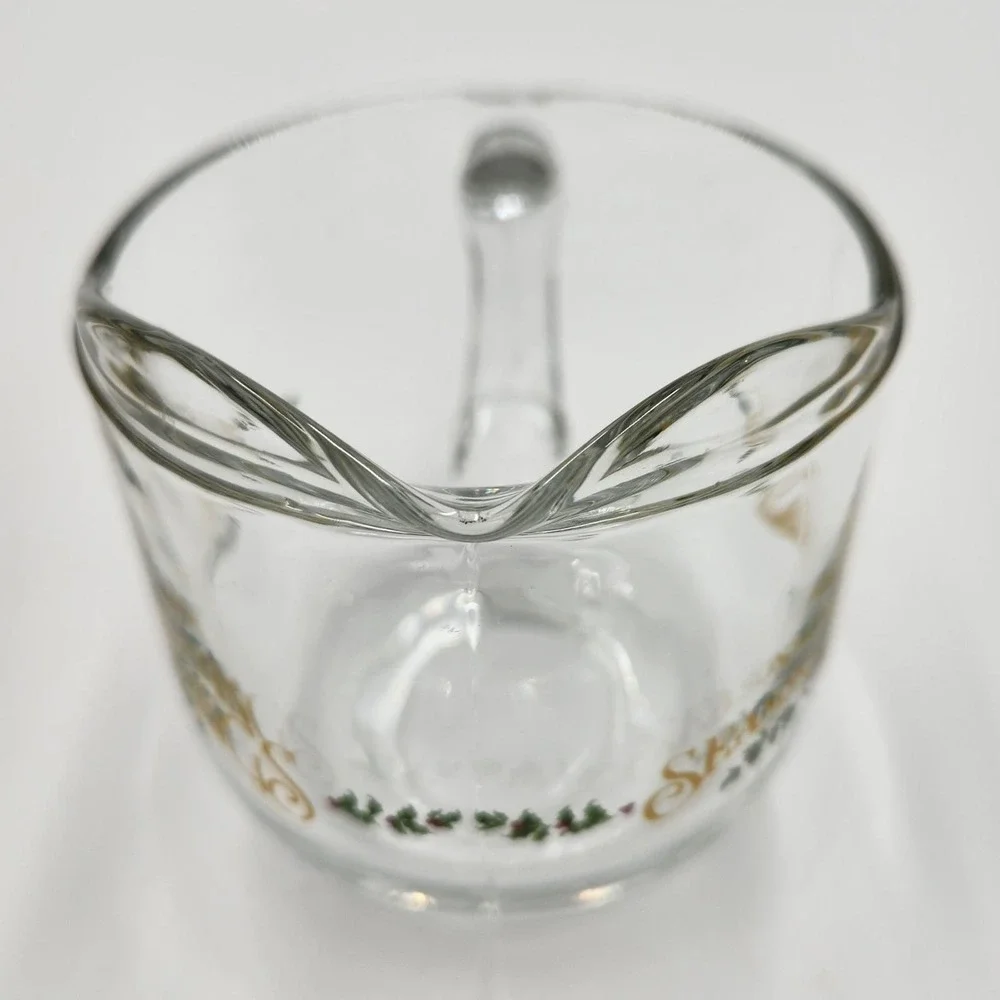 VTG Hometrends Anchor Hocking Glass Sugar & Cream Set Season Greetings Deadstock
